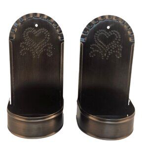 Primitive Colonial Style Tin Wall Sconces With Punched Heart Design Set Of 2 Rus